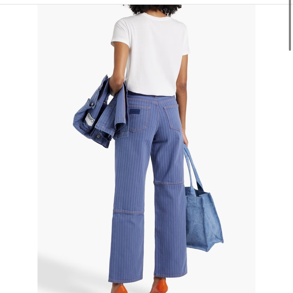 GANNI Blue Striped Wide-Leg Jeans